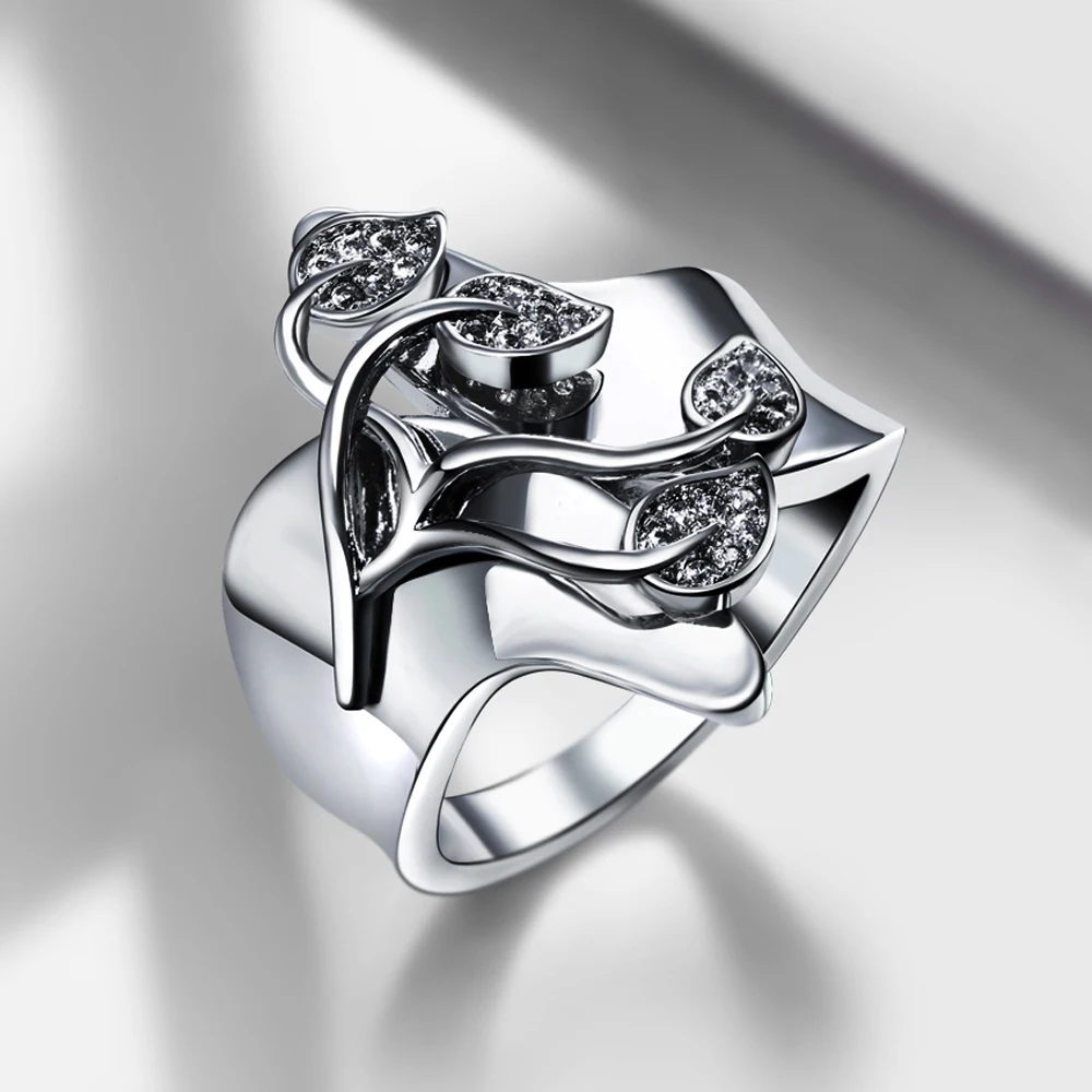 

YLMyself Romantic Leaf Design Ring Clear Crystal Zirconia Anillos Trendy Birthday Gift Fashion Jewelry for Women