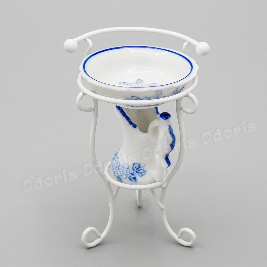 Odoria 1:12 Miniature Washbasin with Rack and Pitcher Bathroom Room Home Set Dollhouse Accessories Doll House Decoration