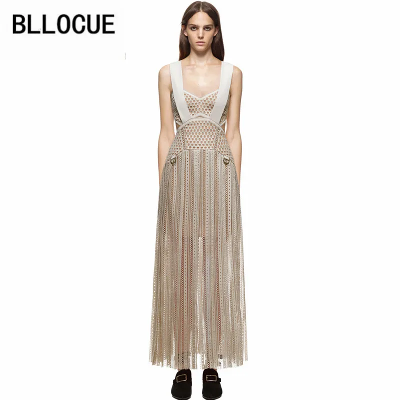 

BLLOCUE High-end Custom Dress 2023 Runway Designer Women's Fashion Hollow Out Lace Long Dress