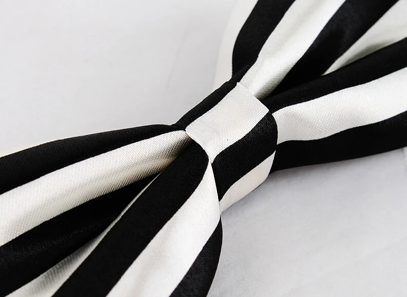 Elegant Black White Striped Bow Ties,GROOM WEDDING BOW TIES,Horizontal Stripes,Contrasting Color Bow Tie