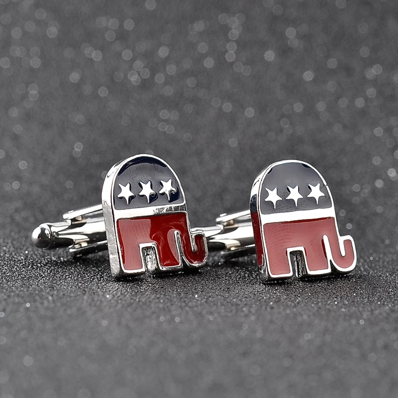 Republican elephant Cufflinks Hot Sale Flag Elephant Novelty Luxury Brand Cuff Links For Men's Black And Red Enamel Cuff Buttons