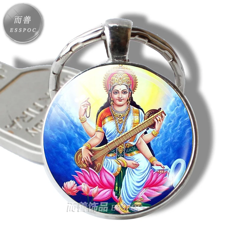 Krishna and Radha Glass Cabochon Pendant Metal Key Chains Yoga Fashion Jewelry Charm Pendant for Men Women Amulet Jewelry