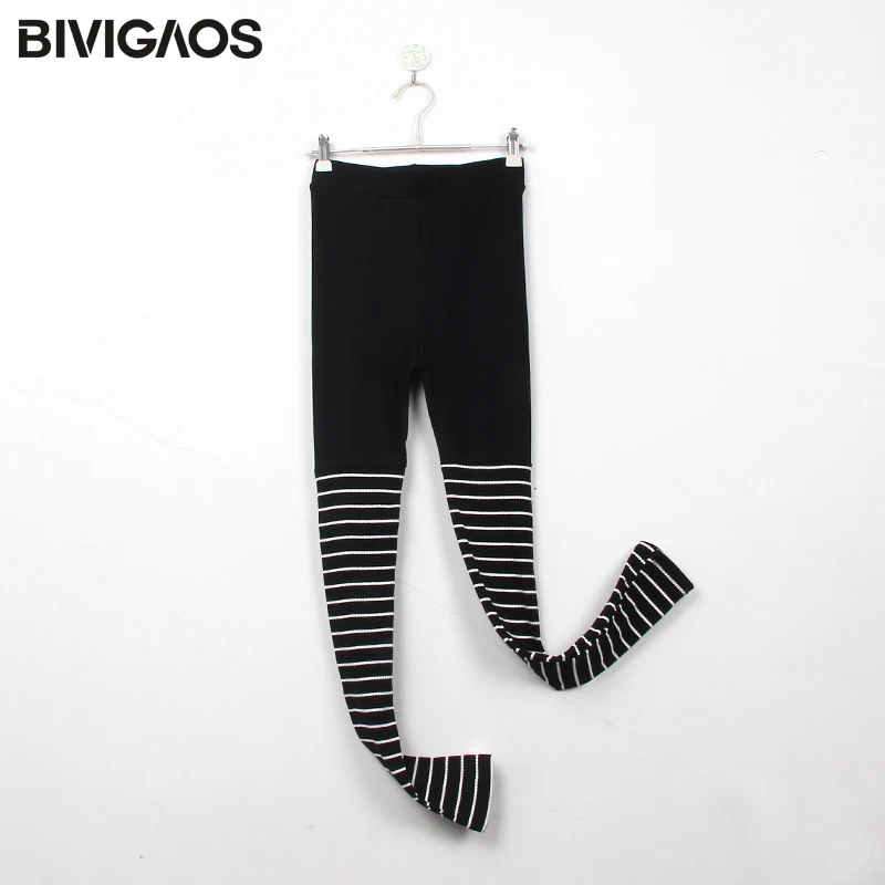 BIVIGAOS-mallas de entrenamiento de algodón para mujer, Leggings de rayas de pantorrilla con costura de hilo, elásticos, pantalones de tubo, delgados, deportivos, otoño