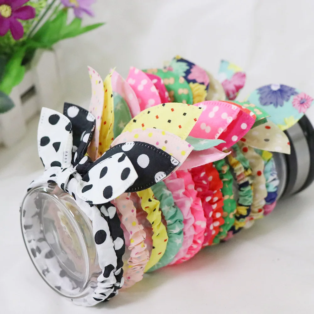 100pc Hair Rubber Bands Polka Dot Hairband Rabbit Ears Head Flower Gum Rope Elastic Hair Tie Hair Accessories For Girls Headwear