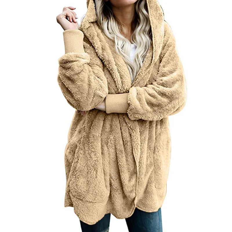 Winter Fleece Sweater Sherpa Fleece Hooded Oversized Long Cardigan Teddy Fluffy Autumn Winter Warm Wear Female Sweaters