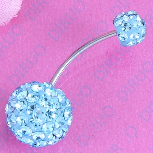 Crystal Double Ball Belly Bar Navel Ring Stud Body Piercing Gift 10mm Ball 0.8mm 2016 New Arrival Promotion