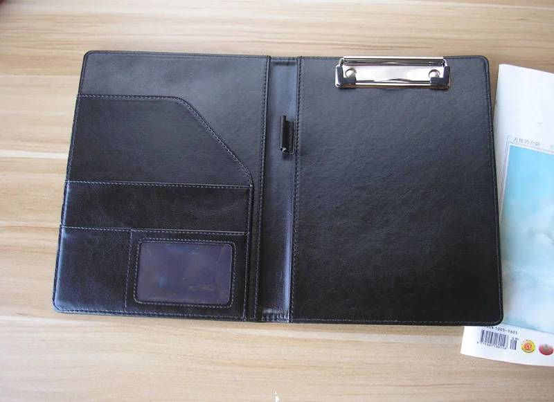 Promotion A5 Faux Leather File Folder Padfolio Conference Menu Cover With Memo Pad Inner Paper Clip Notebook Office Supplies