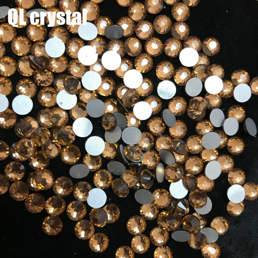 Brown Glue on Glitter Flatback Glass Crystal Non Hot fix rhinestone For Gymnastics Clothes Shoes 3D Nail Art Decoration