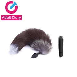 Silicone Anal Plug Sex Toys para homens e mulheres, Diário Adulto, Vibrador de 10 velocidades, Fox Tail, Bala vibratória, Butt Plug, Produtos BDSM Eróticos