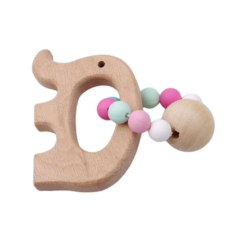 Cute Baby Nursing Bracelets Wooden Teether Crochet Chew Beads Teething Wood Rattles Toys Teether Montessori Bracelets