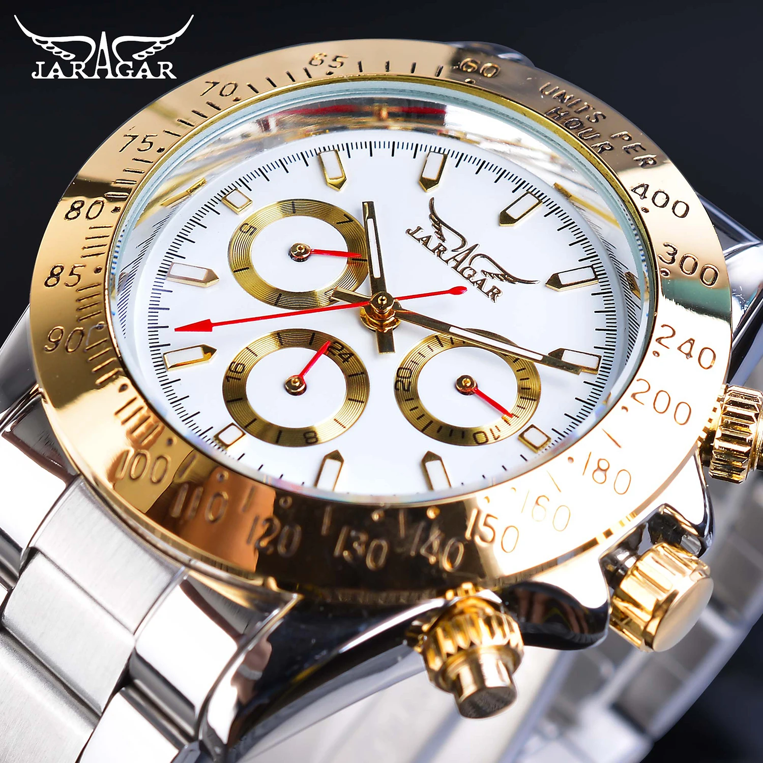 

Jaragar Relogio Masculino Watch Men 2019 Golden Big Dial Calendar Display Automatic Steel Wrist Watches Mechanical Clock For Men