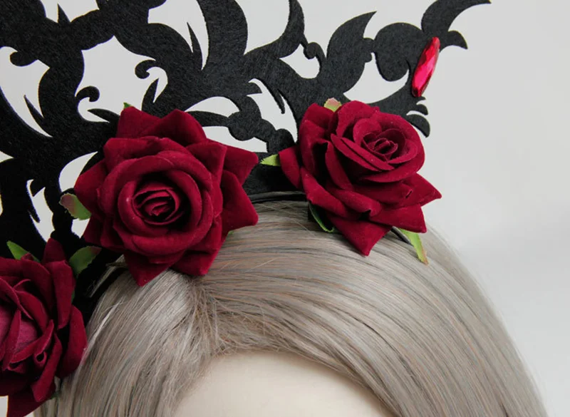 عقال للنساء القوطية الباروك نمط بيان تاج تيارا الثلاثي زهرة روز حجر الراين فستان بتصميم حالم حفلة هيرباند الشعر هوب #3