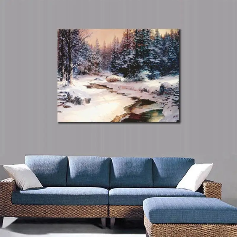 Hand Painted Modern Oil Paintings Winters End Landscape Art Pictures on Canvas for Wall Decor High Quality