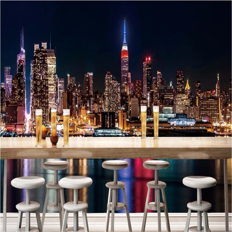 

beibehang custom wallpaper New York night view of the city night landscape painting abstract King wall living room TV backgro