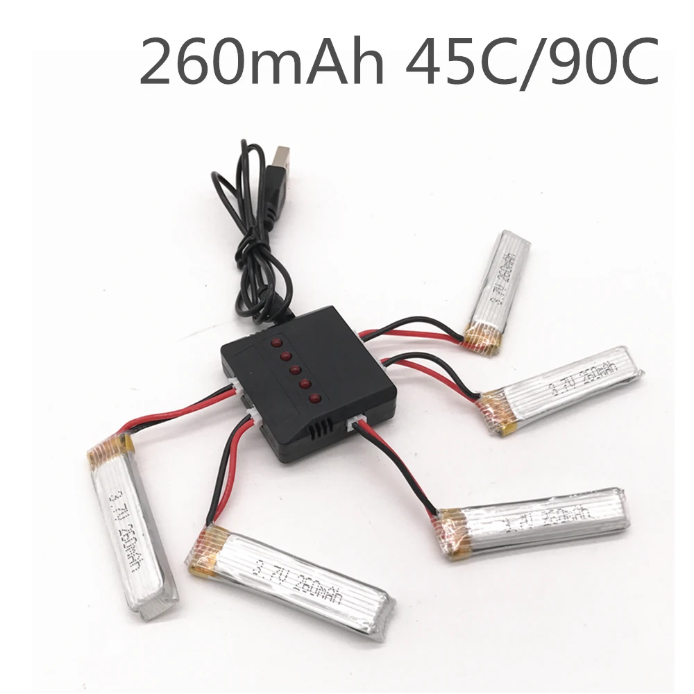 

5 шт. 3,7 в 260 мАч 45C/90C Lipo батарея PH2.0 разъем с зарядным устройством для US65 UK65 QX65 для UR65 Mobula7 дрона RC квадрокоптера