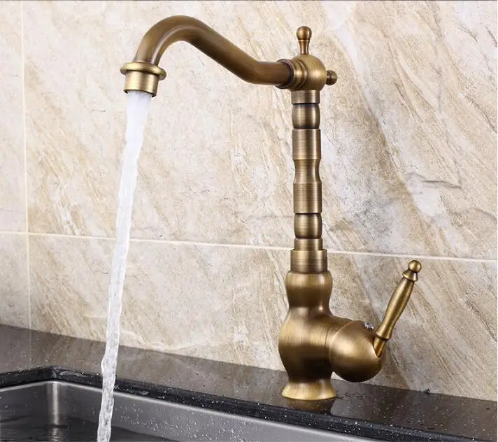 

Home Improvement Accessories Antique Brass finished Kitchen Faucet Swivel Bathroom Basin Sink Mixer Tap Crane