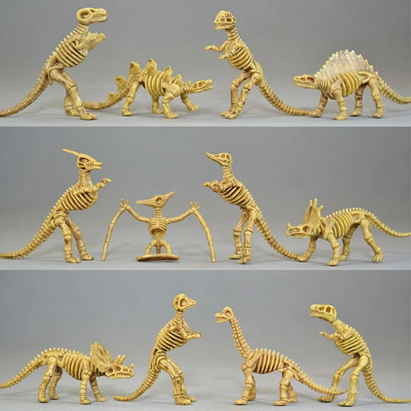 

12pcs/lot Novelty Jurassic Dinosaurs Fossil Skull Skeleton Plastic Dragon Animal World Toys dinosaurios Model Gift For Children