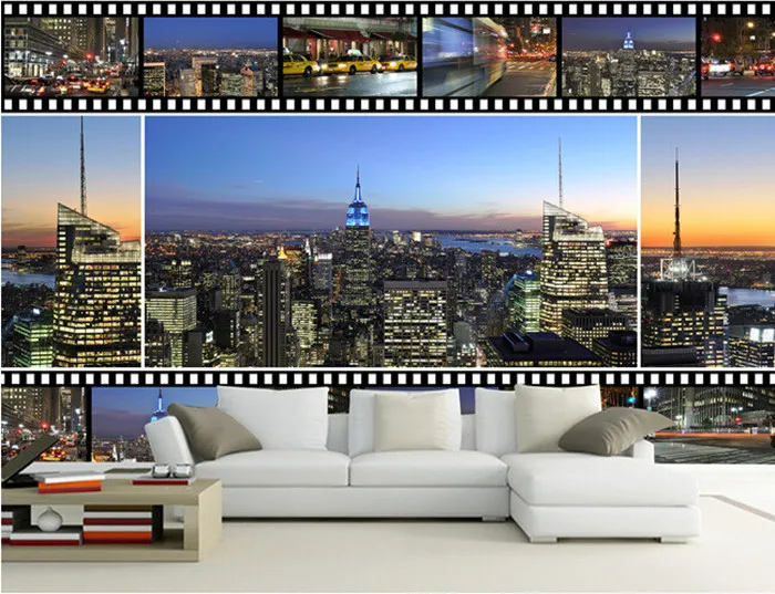 The latest 3D  mural,3d beautiful retro film city at night ,living room TV wall bedroom wall paper