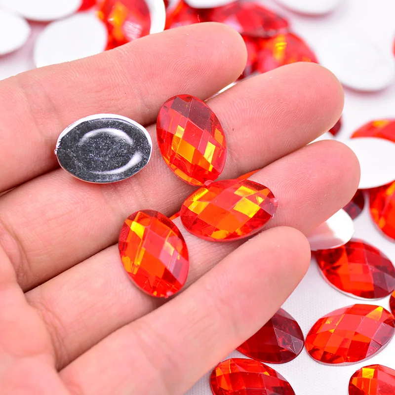 JUNAO 13*18mm Red Color Oval Rhinestones Flatback Acrylic Gems Glue On Fancy Crystals Stones For DIY Clothes Jewelry Crafts