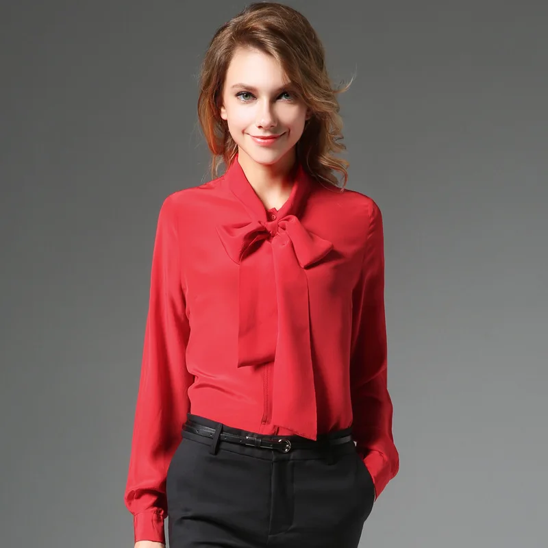 

Women's 100% Silk Shirts, New Silk Female Dress Ribbon In Europe And America