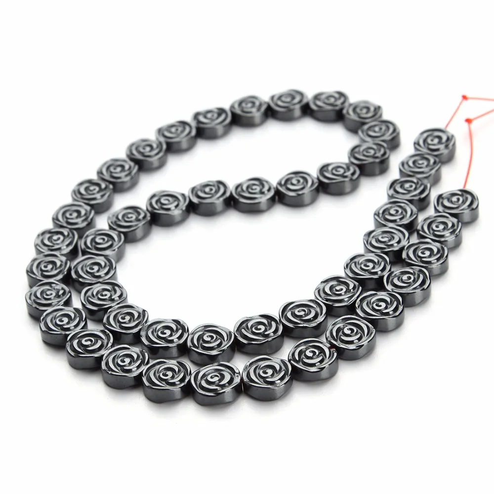 1 Strand/lot 6mm 8mm Natural Black Hematite Stone Beads with 2 Holes Round Rose Flower Stone Beads for Bracelets Jewelry Making