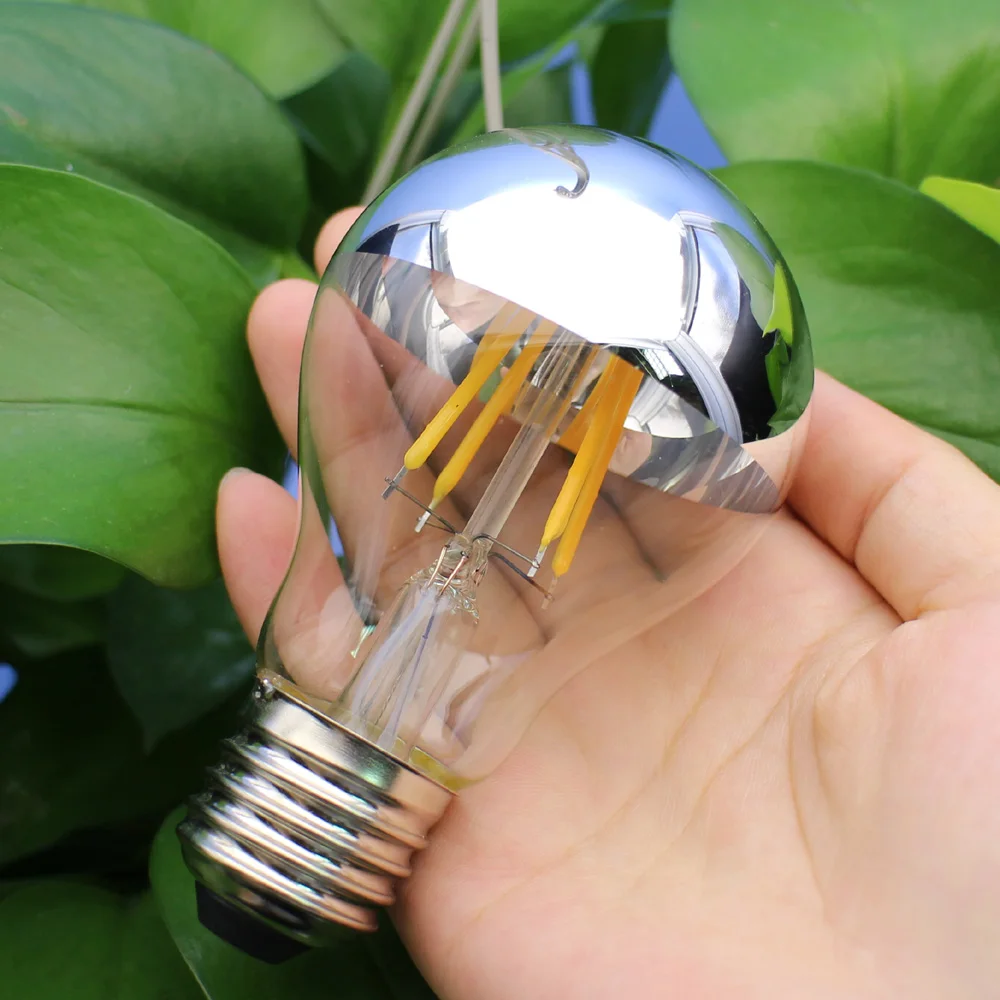 6W (60W Equivalent) filament LED A60 Half Chrome Light Bulb Edison Silver Vintage E26 E27 2700k 120v 110v 100v 220V