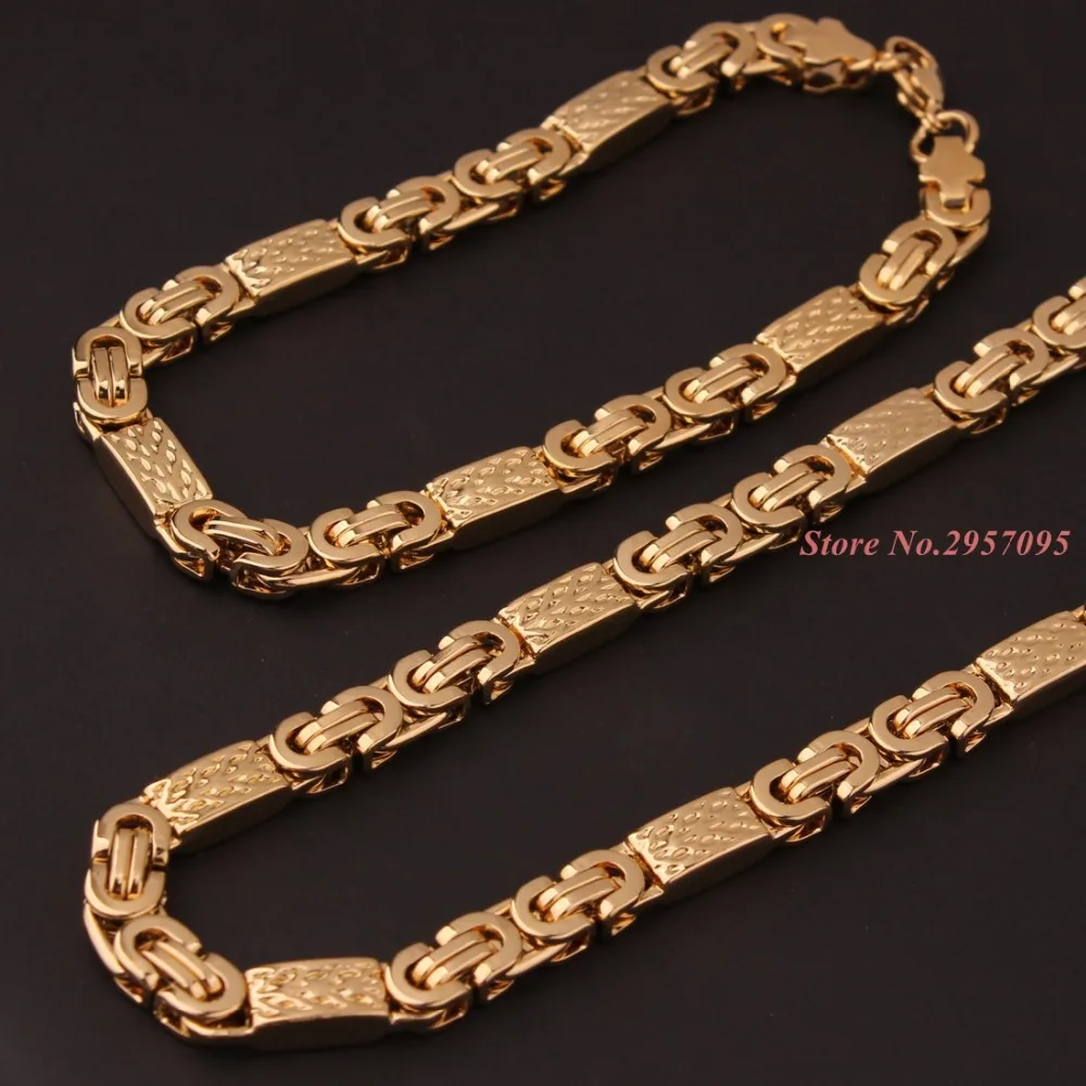 6mm 55cm/22cm set Men Women Bracelets Necklace Set Jewelry Punk Byzantine Style Stainless Steel Links Chains Cool Gift