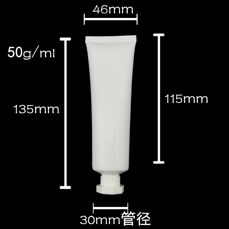 50PCS wholesale 50 ML empty Sunscreen soft Tube,50G white Cream Tube with white or black lid, 50ml plastic eye cream container