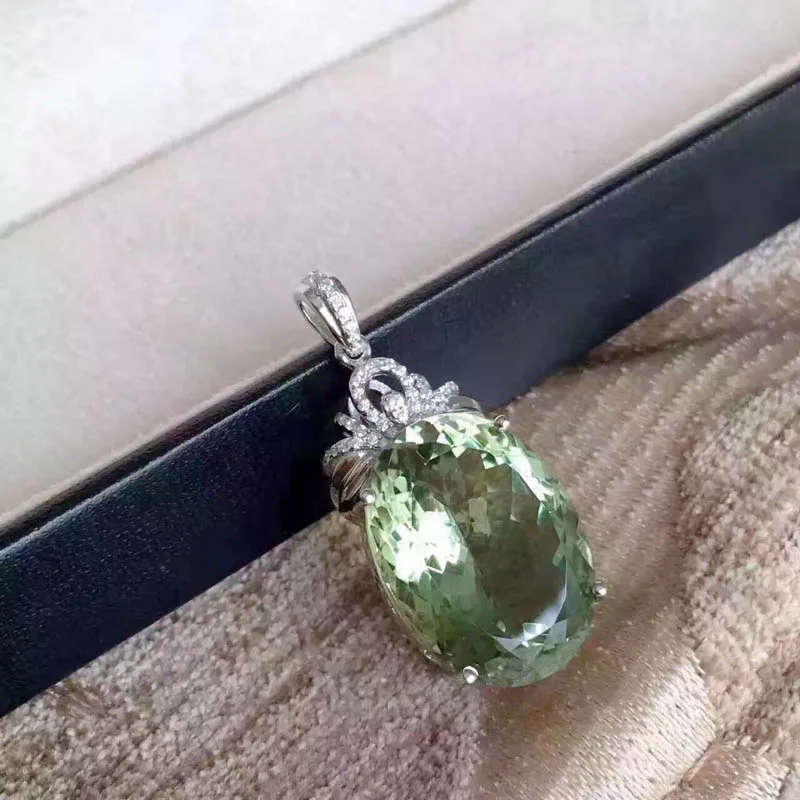 CSJ New Design Rings Natural 16.5ct Green Amethyst Quartz Gemstone Ring in 925 Sterling Silver FineJewelry for Women gift box