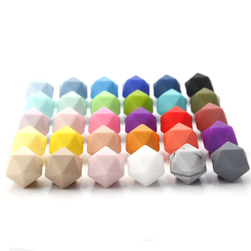 100PCS Icosahedron Food Grade Silicone Teething Beads 14mm For Baby Nursing Teething Necklace Teether Pacifier Bpa Free