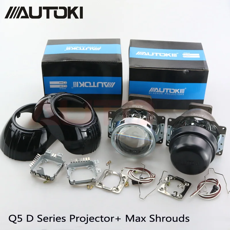 

Free Shipping Autoki 3.0'' Car Headlight Lens Projector Koito Q5 Bi-xenon+S-Max Shrouds Use D1S D2H D2S D3S D4S HID Lights For A