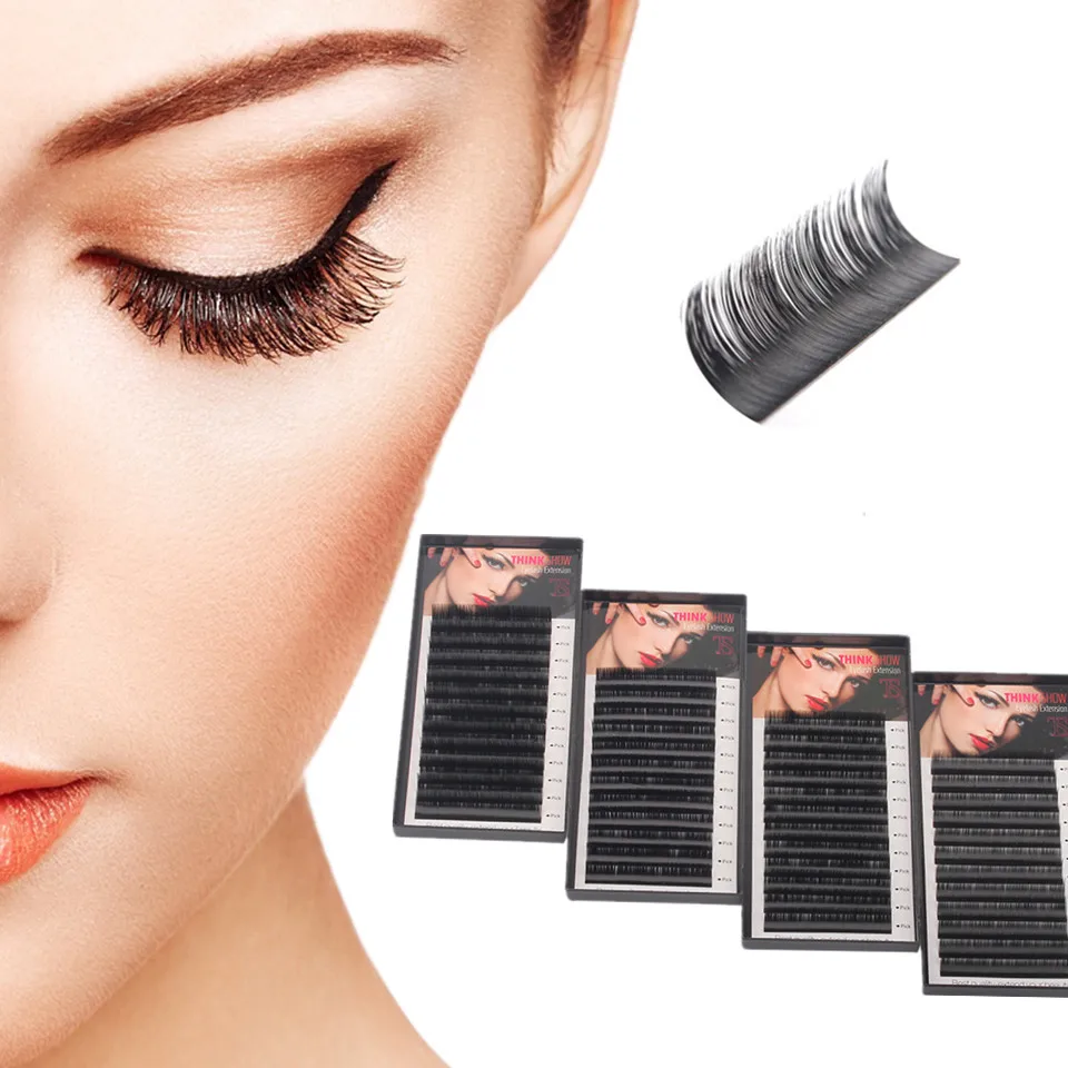 NEWCOME 4 cases,All Size High Quality Eyelash Extension Korean Silk Volume Eyelashes Curl B/C/D Eye Lashes Makeup Professionals