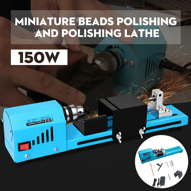 Mini DIY 150W Wood Lathe Bead Cutting Machine Grinding Drill Polishing Woodworking Tool