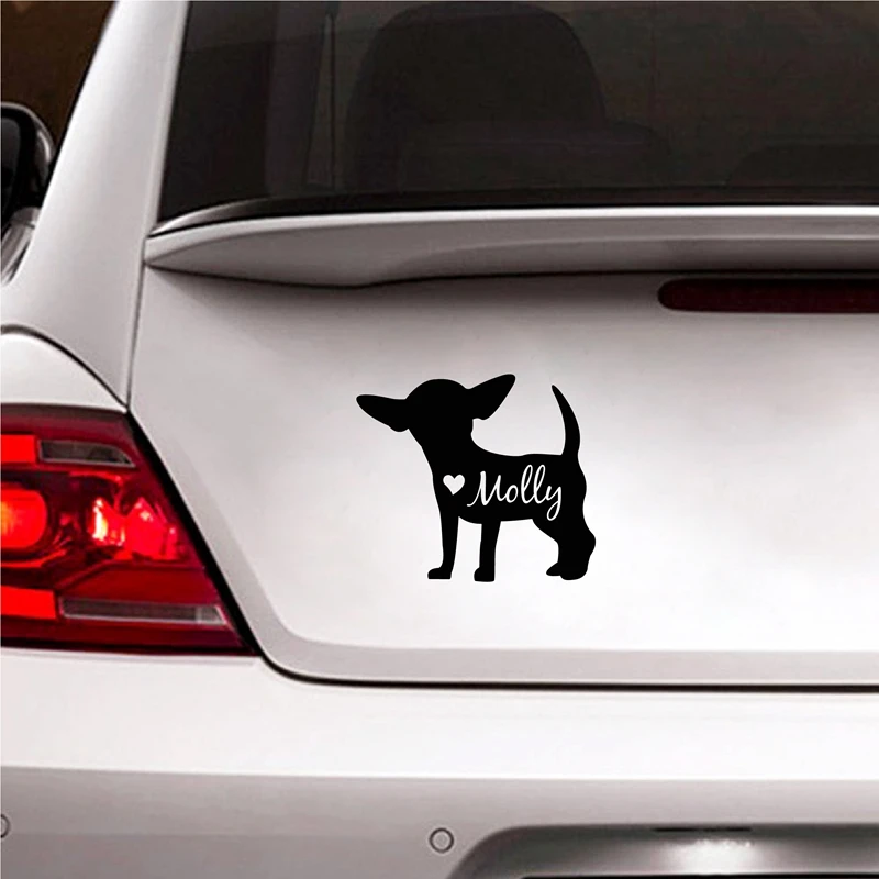 Śliczna naklejka Chihuahua Spersonalizowana nazwa psa Naklejka winylowa, niestandardowa sylwetka psa Usuwalne naklejki Okno samochodu Dekoracja laptopa