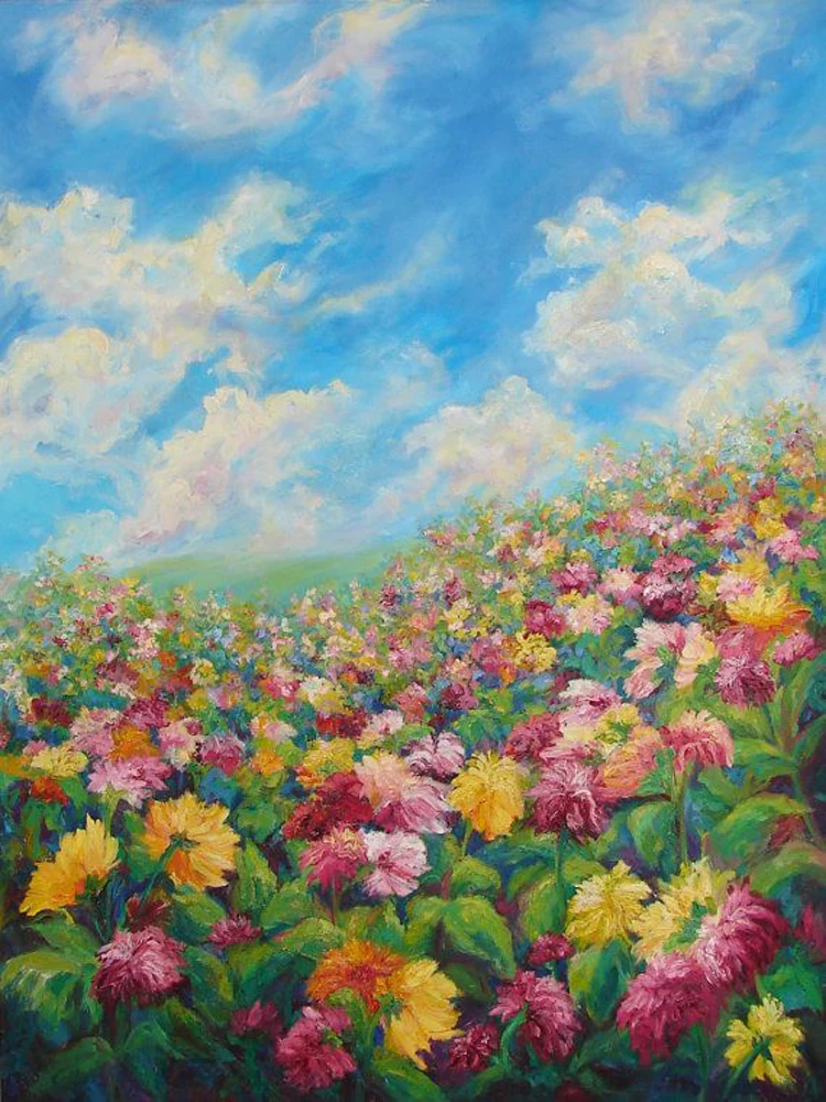 

Free Shipping Top Quality Fresh Colors Flower Sea Oil Painting On Canvas Beautiful Landscape Oil Painting For Friend Unique Gift