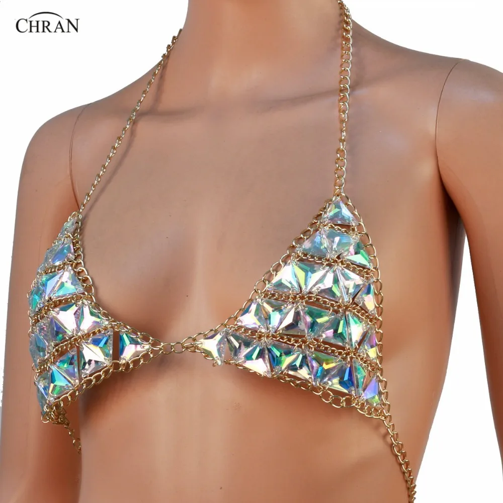 

Chran Chain Bikini Set Fring Skirt Beach Cover Up Chain Necklace Rave Bra Bralette Lingerie Festival Costume Wear Jewelry CRM291