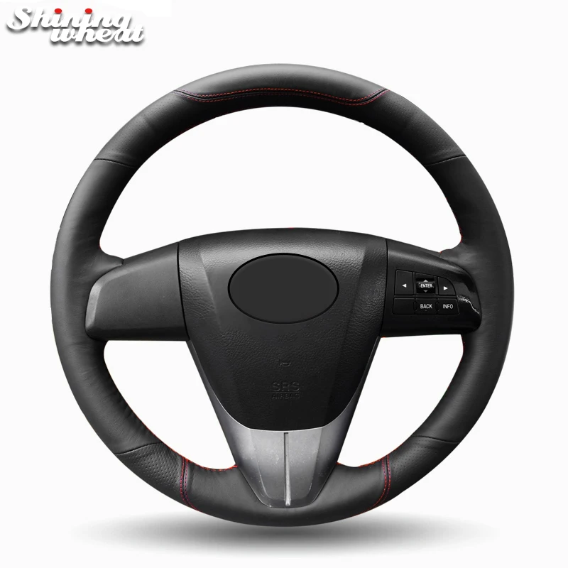 Shining wheat Black Genuine Leather Car Steering Wheel Cover for Mazda 3 Axela 2008-2013 Mazda 5 2011-13 Mazda CX-7 CX7 2010-16