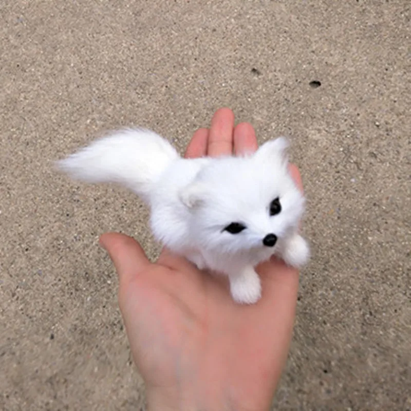 Plush Toys Simulated Animal Fox Model Ornaments Cartoon Pet Baby Mini White Fox Fascinating Gift for Children Desktop Decoration