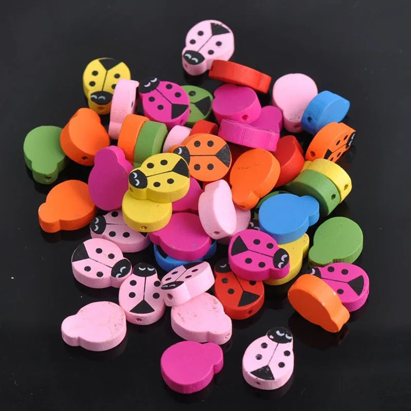 Mixed Color Wooden Cute Ladybird Beads For Jewelry making DIY 20x15mm 20pcs KL188