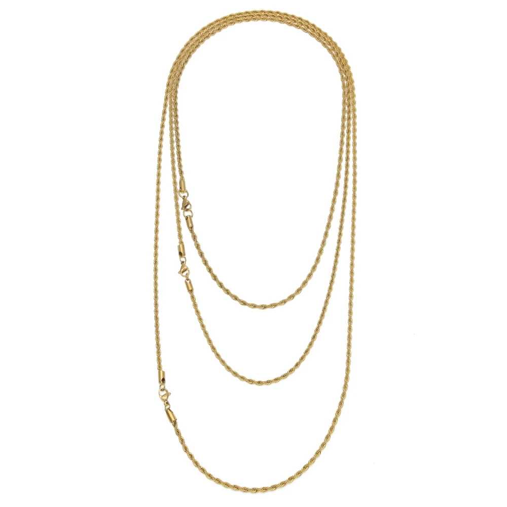 Stainless Steel 3mm Rope Chain Necklace 18inch 22inch Gold Silver Color High Quality Hiphop Fashion Jewelry For Men/Women