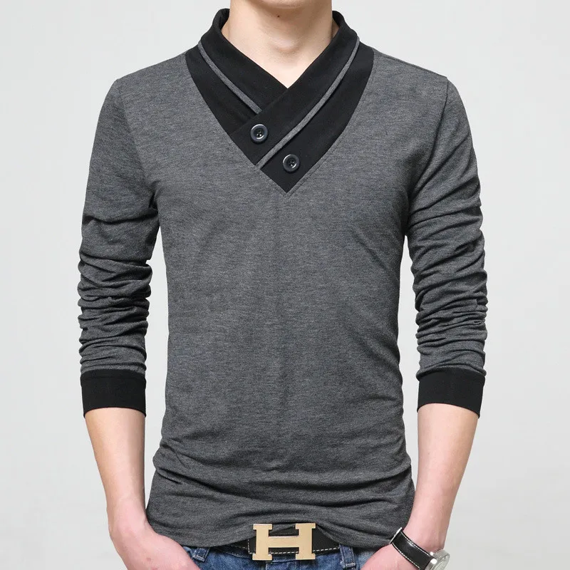 Men\'s T Shirts Fashion 2024 New Spring Long Sleeve T Shirts Men Black Button Stand Collar Fitness Slim Fit Tshirt Plus Size 5XL