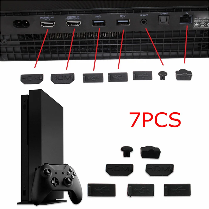 eXtremeRate 7x Anti Dust Dustproof Case Cover Stopper Cap Kits for Xbox One X Gaming Console