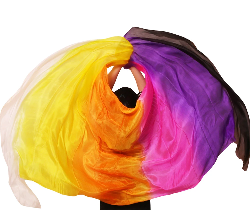 1 Pc Dance Veils 100% Silk Stage Performance Props Dye 250*114 cm Belly Dance Silk Veils Black+Purple+Rose+Orange+Yellow+White