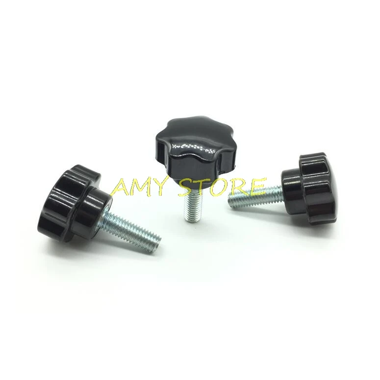 5Pcs M6 M8 M10 Nero Bachelite Vite a mano star Rotonda Testa Cilindrica di Plastica Maniglia Manopola Bullone 10-50 millimetri di Lunghezza