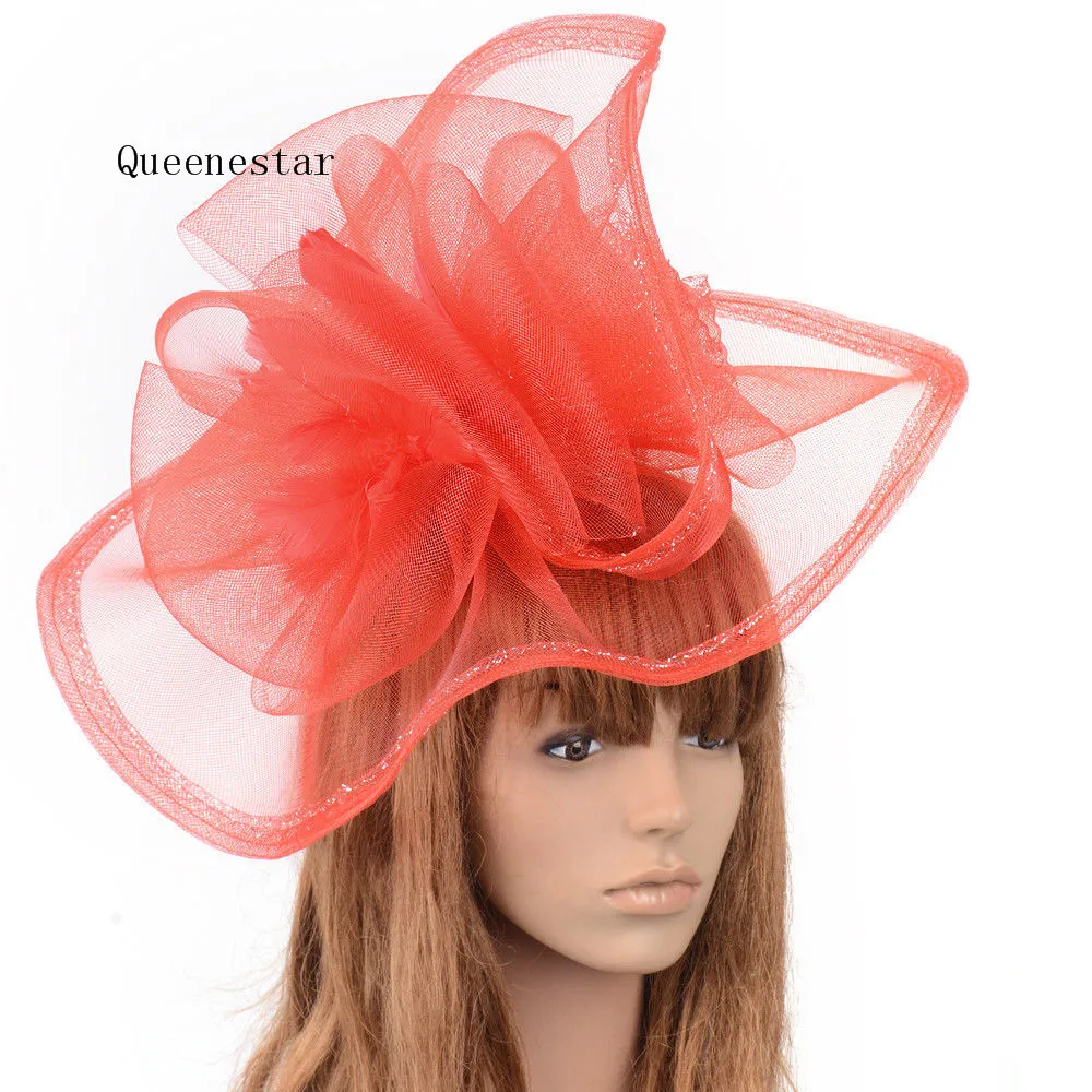 

2018 Big Red Gauze Flower Hair Band Fashion Bride Fascinator Headband For Bride European Ladies Mesh Derby Fancy Show Headpiece