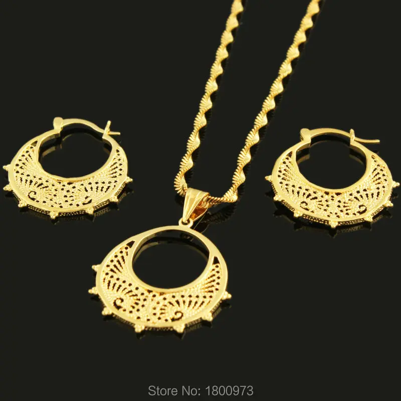 

New Ethiopian/Algeria Jewelry Set Pendant /Chain/Earring/Jewelry Gold Color Eritrea Habesha Party African