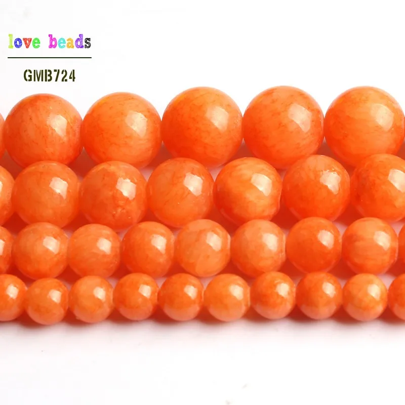 Wholesale Orange Jades Loose Round Stone Beads for Jewelry Making DIY Bracelet 15\'\' Strand 6mm 8mm 10mm 12mm