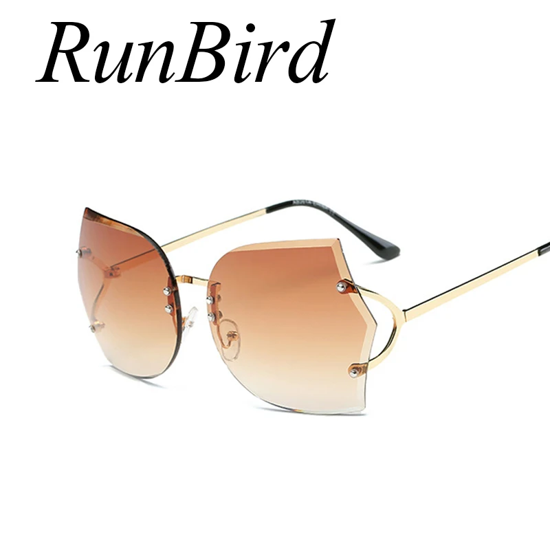 RunBird Luxury Women Brand Designer Transparent Sunglasses Female Big Size Clear Lens Gradient Sun Glasses Oversized Rimless 757