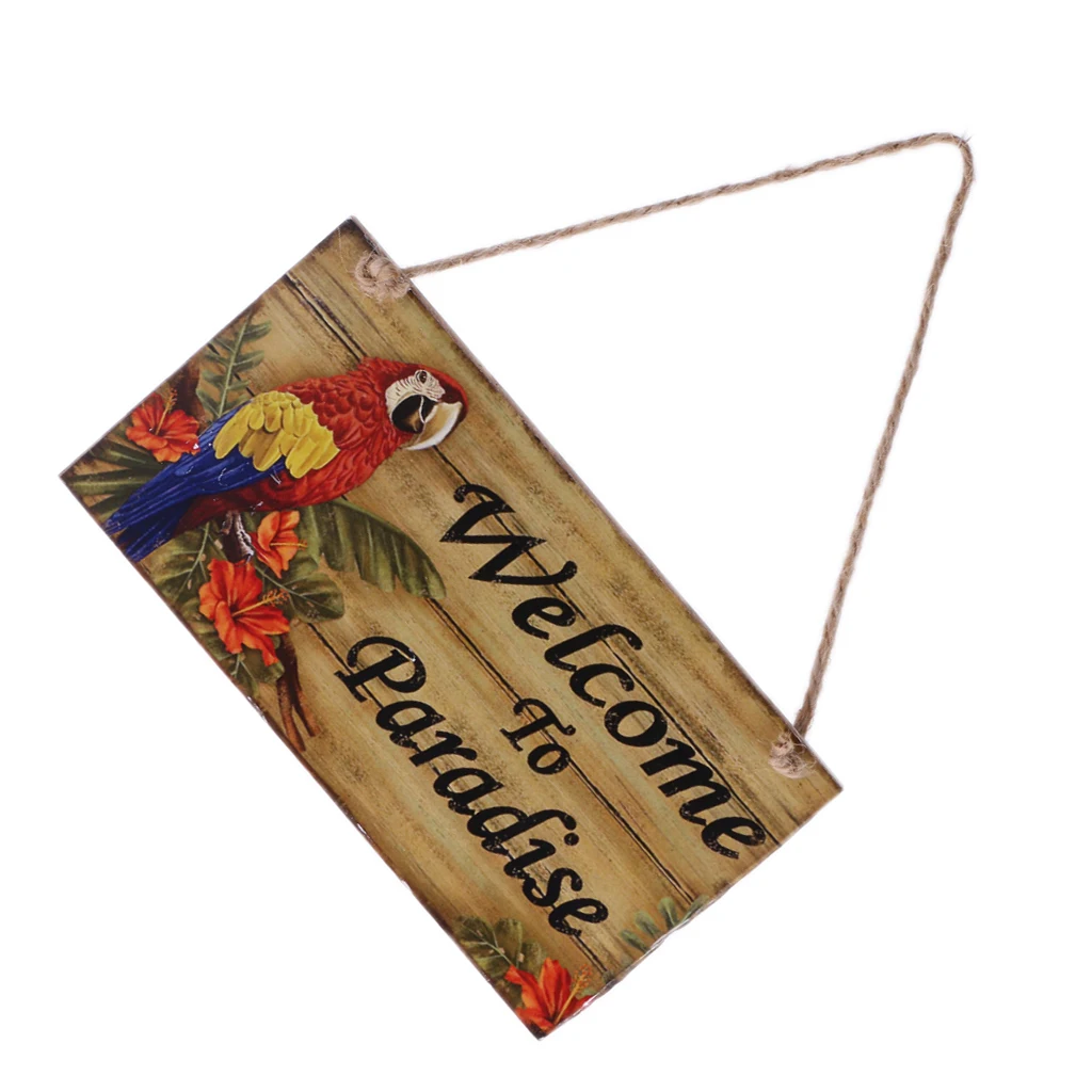 Vintage Welcome To Paradise Wooden Plaque With Jute Twine Hanging Signs