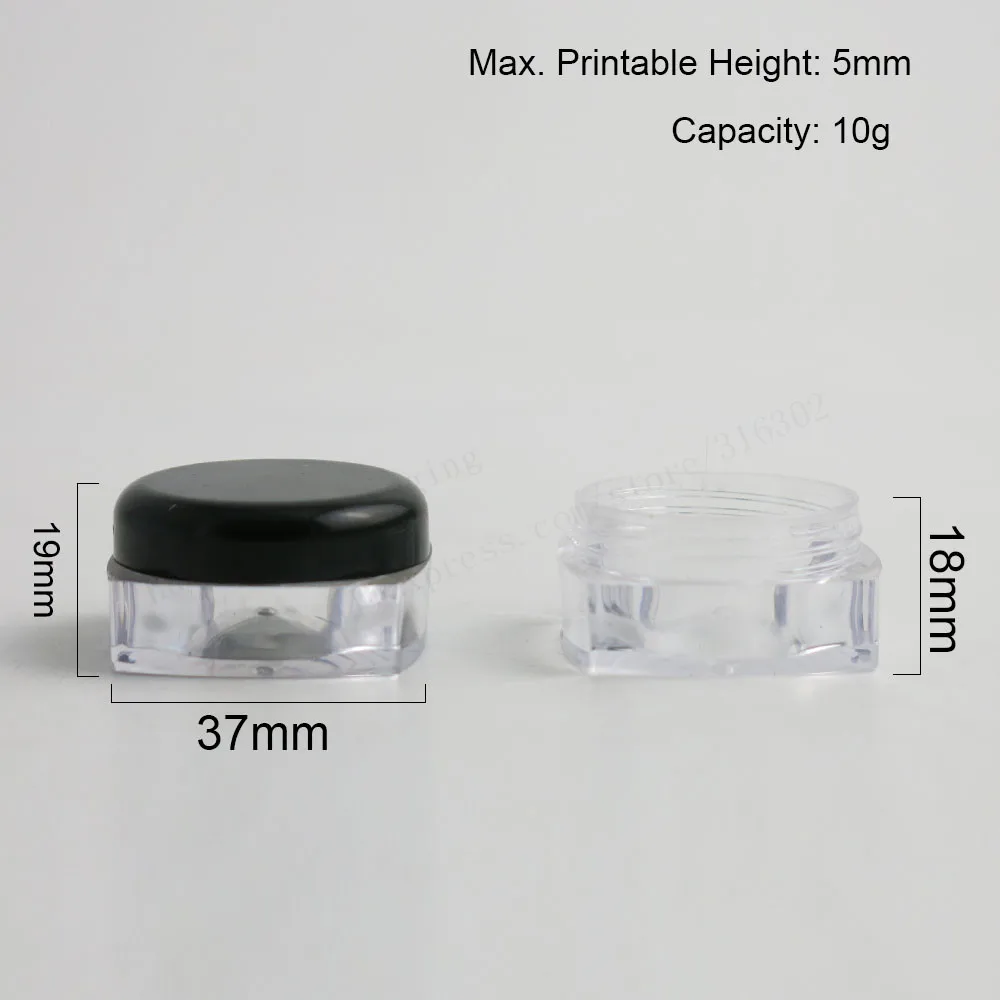 Travel Mini 10G Clear Square Plastic Cream Jar Bottles 10cc Display Container Cosmetic Packaging with white Clear Lids 100pcs